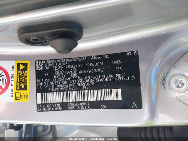 Toyota Highlander Xle V6 2015 5TDJKRFH9FS144653 Image 9