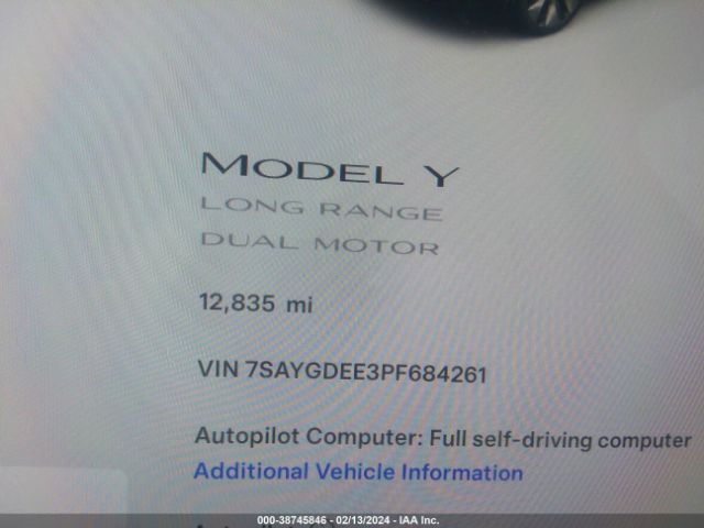 7SAYGDEE3PF684261 Tesla Model Y Awd/long Range Dual Motor All-wheel Drive