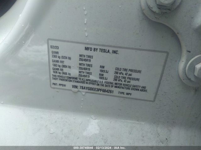 7SAYGDEE3PF684261 Tesla Model Y Awd/long Range Dual Motor All-wheel Drive