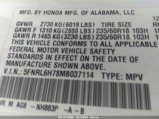 Honda Odyssey Ex-l 2021 5FNRL6H78MB037114 Image 9