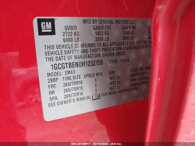 1GCGTBEN0H1232156 Chevrolet Colorado Wt