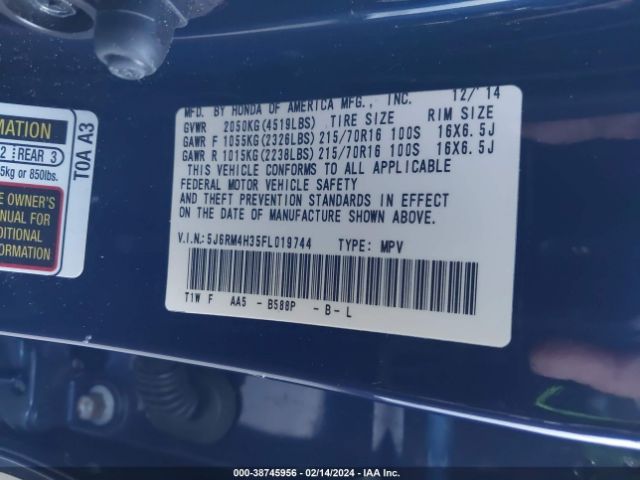 5J6RM4H35FL019744 Honda CR-V LX