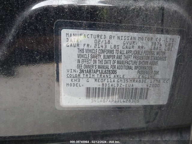 Nissan SENTRA SV 2018 3N1AB7AP1JL628305 Image 9