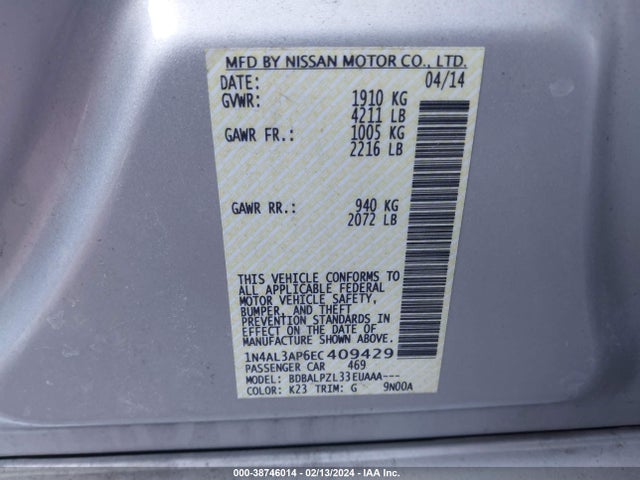 Nissan ALTIMA 2.5 2014 1N4AL3AP6EC409429 Image 9
