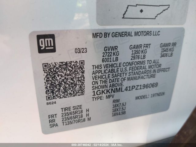 1GKKNML41PZ196069 GMC Acadia Fwd Slt