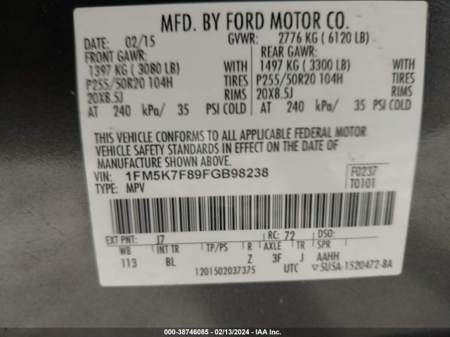 Ford Explorer Limited 2015 1FM5K7F89FGB98238 Image 9