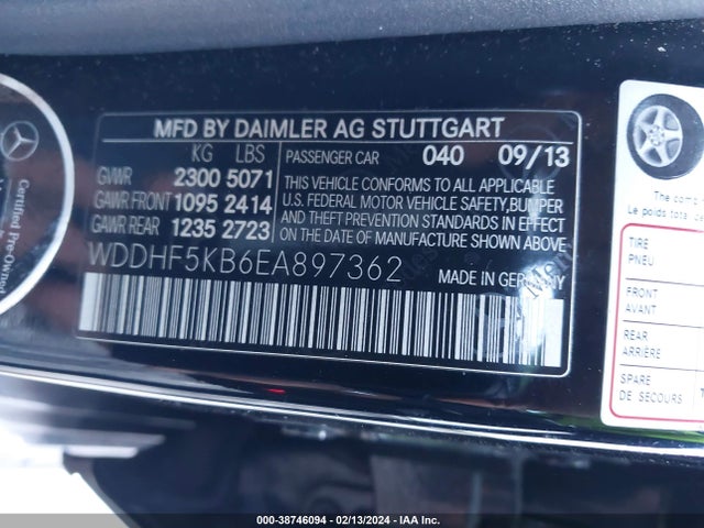 2014 MERCEDES-BENZ E 350 VIN: WDDHF5KB6EA897362