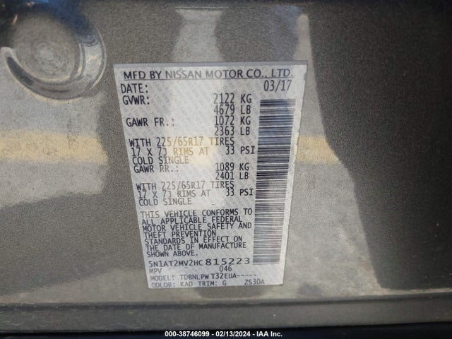 Nissan ROGUE S 2017 5N1AT2MV2HC815223 Image 9