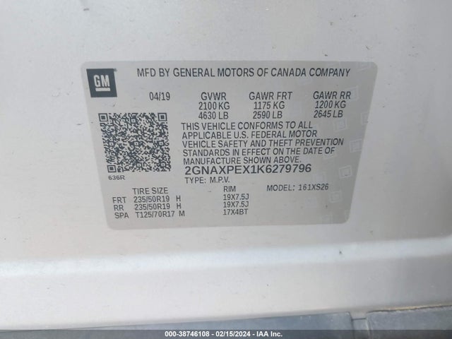 Chevrolet Equinox Premier 2019 2GNAXPEX1K6279796 Image 9