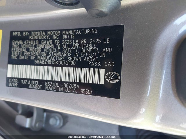 58ABZ1B15KU042190 Lexus ES 350