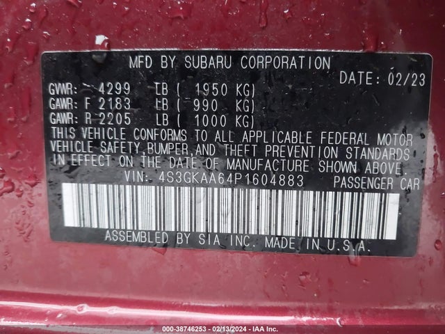 Subaru Impreza Base 2023 4S3GKAA64P1604883 Image 9