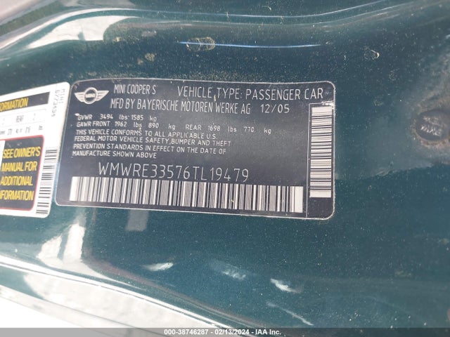2006 MINI COOPER S WMWRE33576TL19479 Photo 8