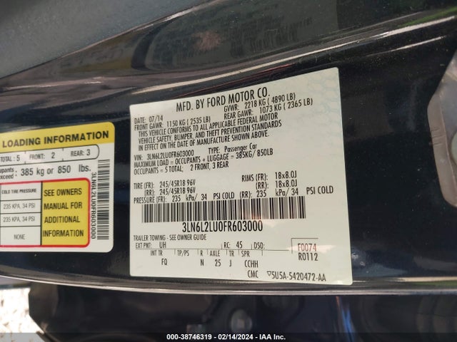 Lincoln MKZ HYBRID 2015 3LN6L2LU0FR603000 Image 9