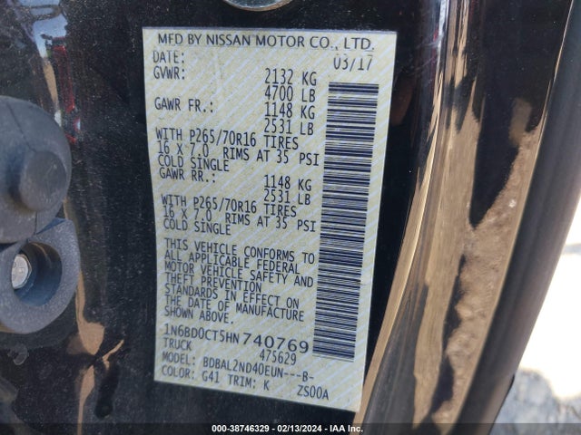 Nissan Frontier Sv-i4 2017 1N6BD0CT5HN740769 Image 9