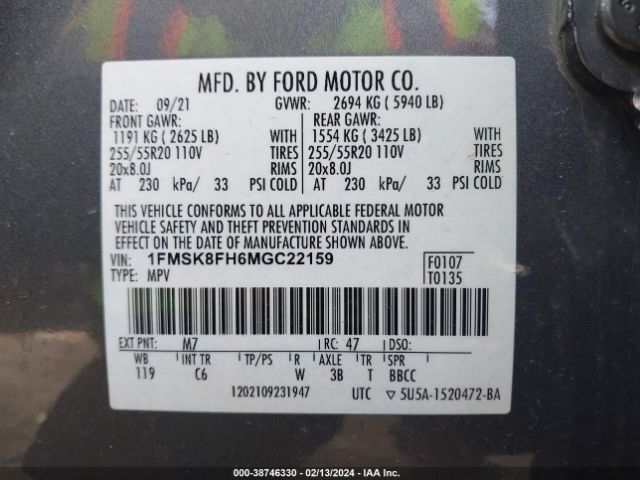 1FMSK8FH6MGC22159 Ford Explorer Limited