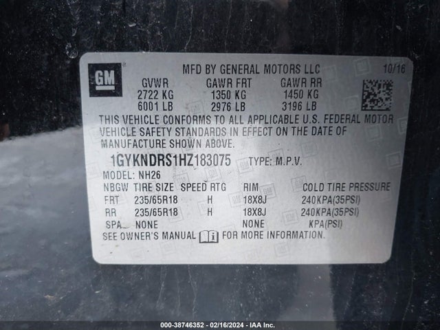 1GYKNDRS1HZ183075 Cadillac XT5 LUXURY