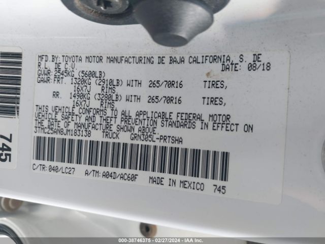 3TMCZ5AN8JM183138 Toyota Tacoma Trd Off Road