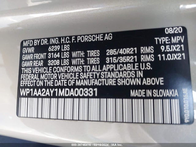 2021 PORSCHE CAYENNE WP1AA2AY1MDA00331 Photo 8