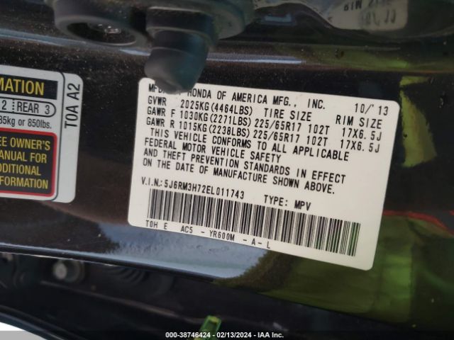 5J6RM3H72EL011743 Honda Cr-v Ex-l