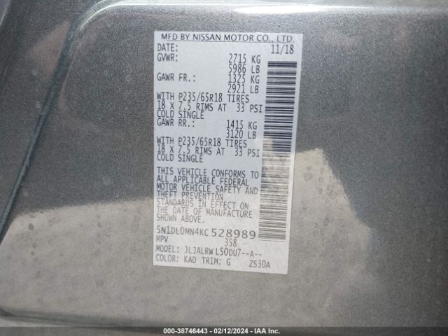 5N1DL0MN4KC528989 Infiniti QX60 LUXE