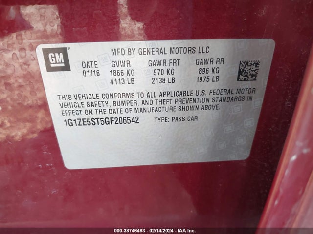 Chevrolet MALIBU 1LT 2016 1G1ZE5ST5GF206542 Image 9