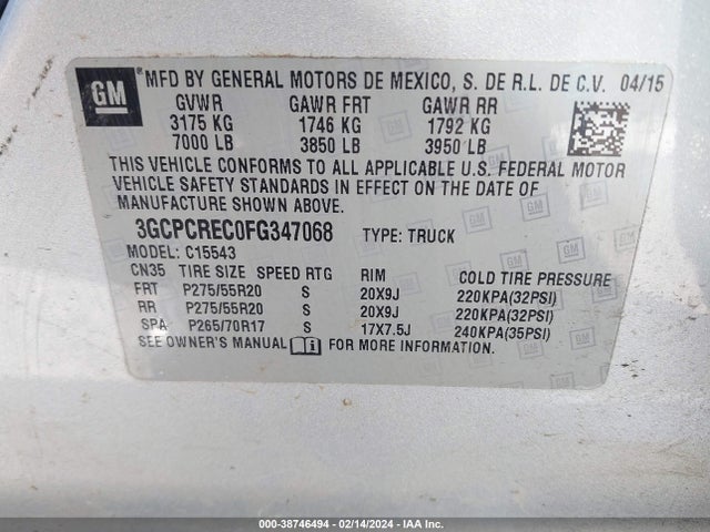 Chevrolet Silverado 1500 1lt 2015 3GCPCREC0FG347068 Image 9