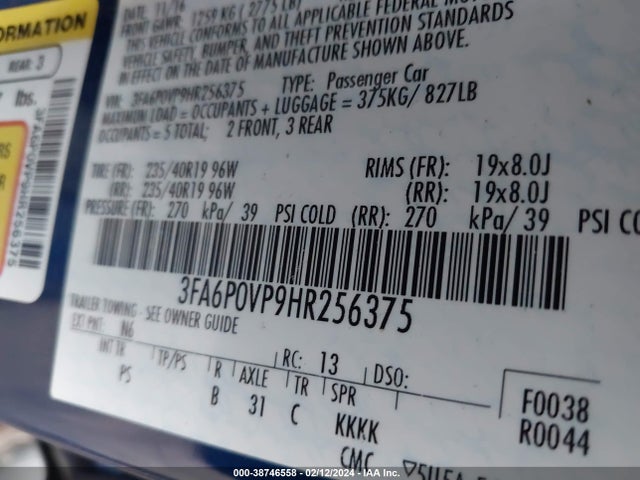 3FA6P0VP9HR256375 Ford Fusion Sport