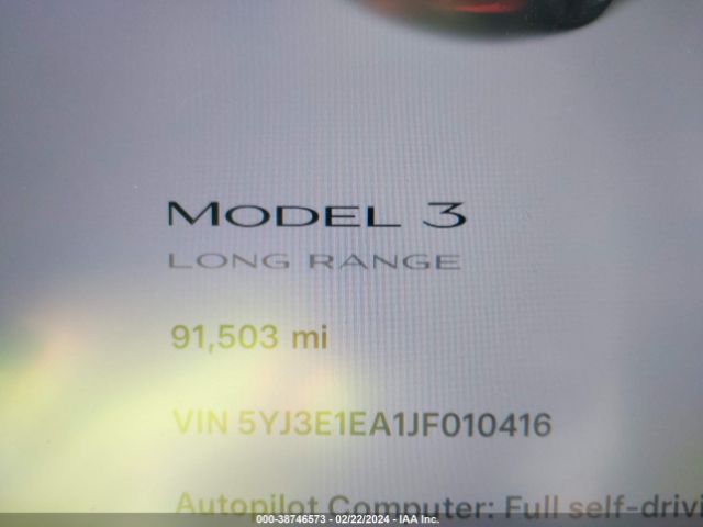 5YJ3E1EA1JF010416 Tesla Model 3 Long Range/mid Range