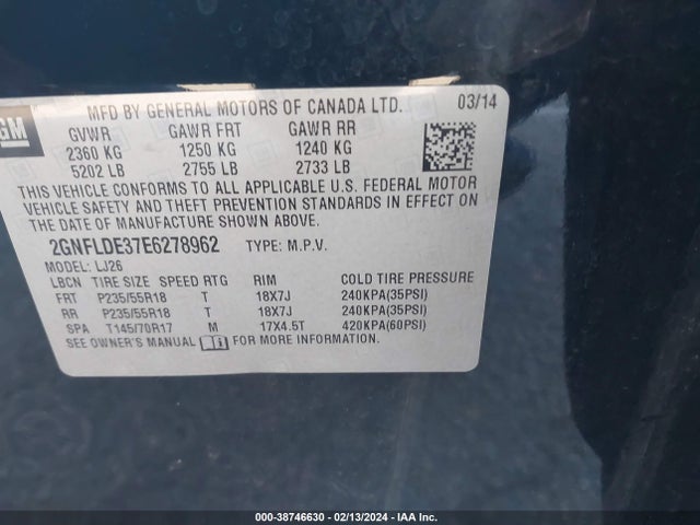 Chevrolet Equinox Ltz 2014 2GNFLDE37E6278962 Image 9