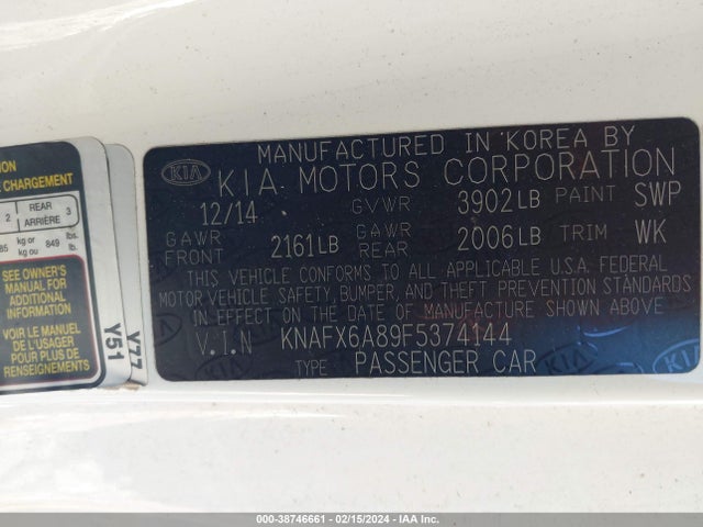 KIA Forte Koup Ex 2015 KNAFX6A89F5374144 Image 9