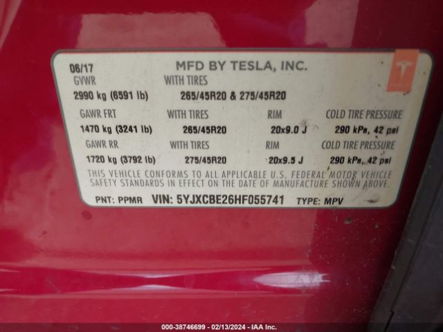 5YJXCBE26HF055741 Tesla Model X 100d/75d/90d
