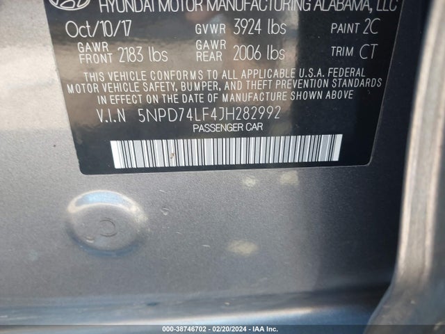 2018 HYUNDAI ELANTRA SE VIN: 5NPD74LF4JH282992