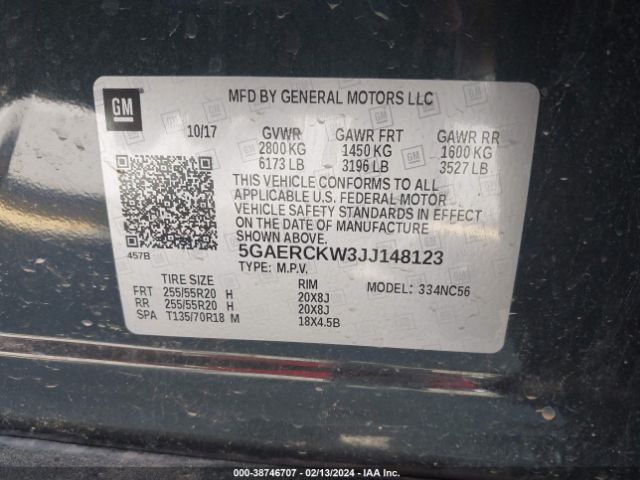 5GAERCKW3JJ148123 Buick Enclave Premium