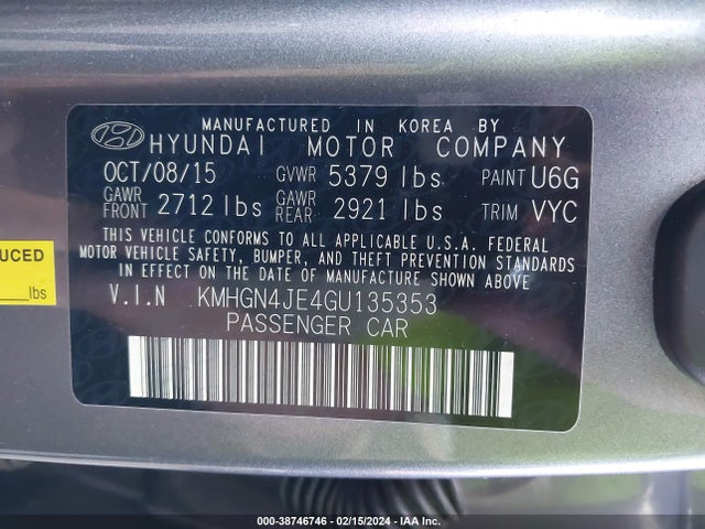 Hyundai Genesis 3.8 2016 KMHGN4JE4GU135353 Image 9