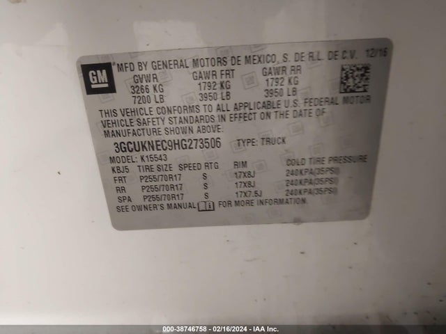 Chevrolet Silverado 1500 Wt 2017 3GCUKNEC9HG273506 Image 9