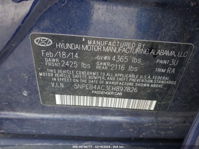 5NPEB4AC3EH897826 Hyundai SONATA GLS