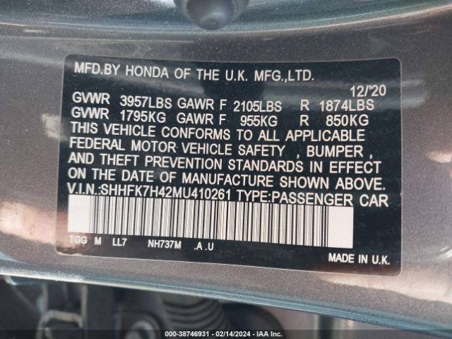 SHHFK7H42MU410261 Honda Civic Sport