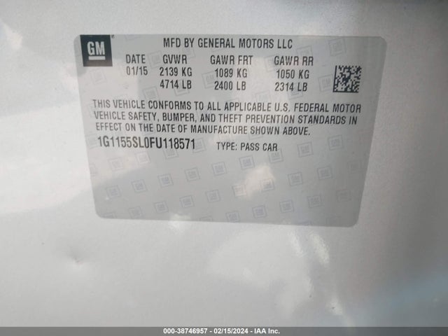 Chevrolet Impala 1lz 2015 1G1155SL0FU118571 Image 9