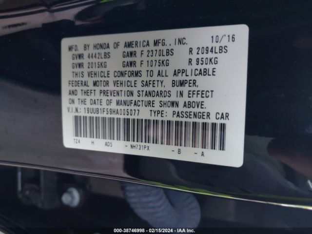 19UUB1F59HA005077 Acura Tlx Technology Package