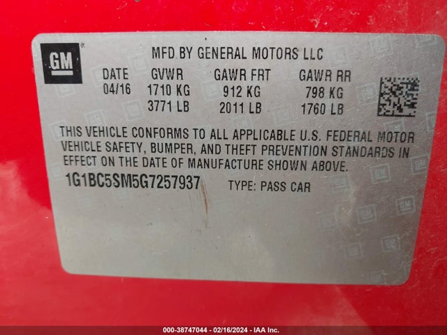 Chevrolet Cruze Ls Auto 2016 1G1BC5SM5G7257937 Image 9
