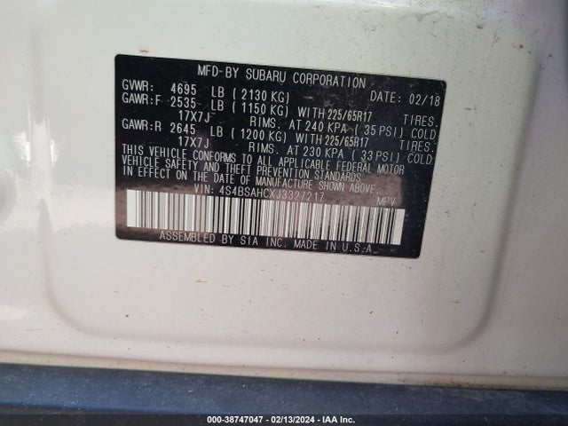 Subaru Outback 2.5i Premium 2018 4S4BSAHCXJ3327217 Image 9