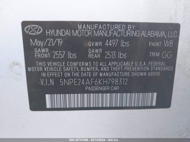 Hyundai SONATA SE 2019 5NPE24AF6KH798312 Image 9