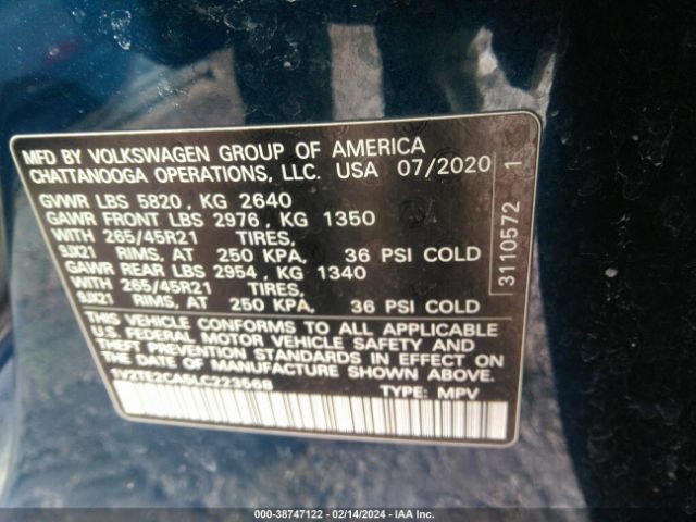 1V2TE2CA5LC223568 Volkswagen Atlas Cross Sport 3.6l V6 Sel Premium R-line