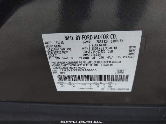 Ford EXPLORER SPORT 2019 1FM5K8GT3KGA58656 Image 9