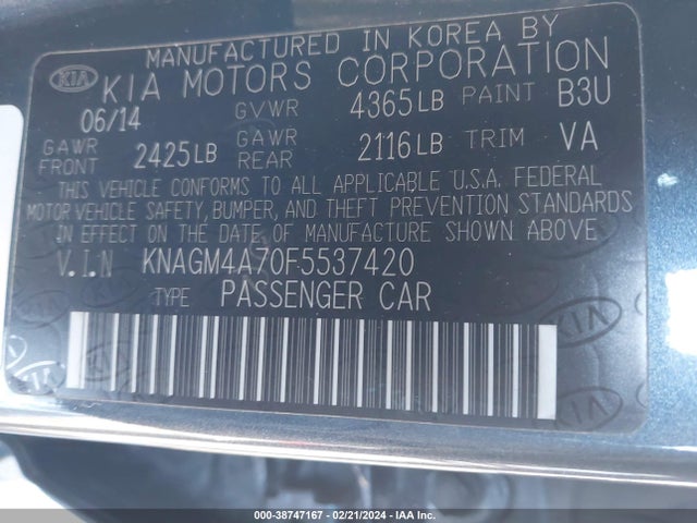 KIA Optima Lx 2015 KNAGM4A70F5537420 Image 9