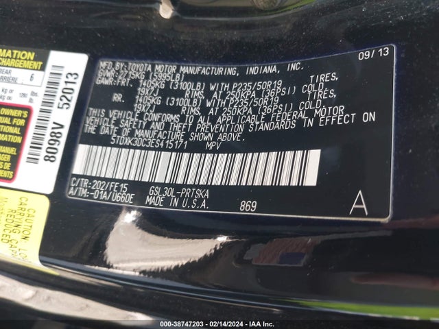 Toyota Sienna Se 8 Passenger 2014 5TDXK3DC3ES415171 Image 9