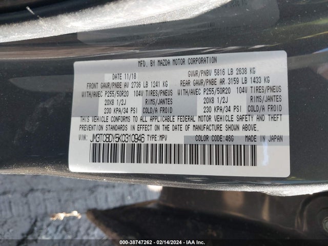 Mazda Cx-9 Grand Touring 2019 JM3TCBDY5K0310946 Image 9