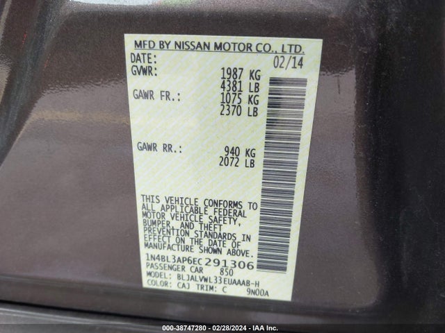Nissan Altima 3.5 Sl 2014 1N4BL3AP6EC291306 Image 9