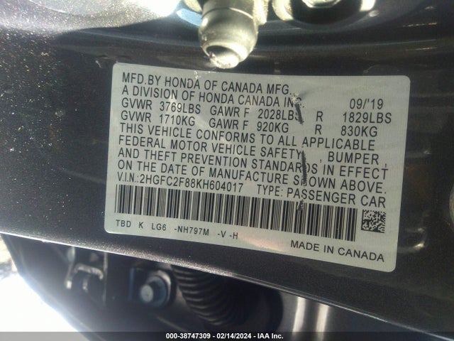 Honda Civic Sport 2019 2HGFC2F88KH604017 Image 9