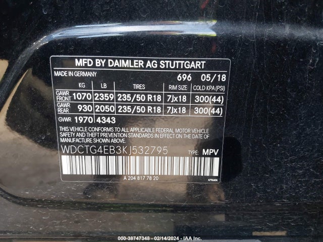 2019 MERCEDES-BENZ GLA 250 VIN: WDCTG4EB3KJ532795